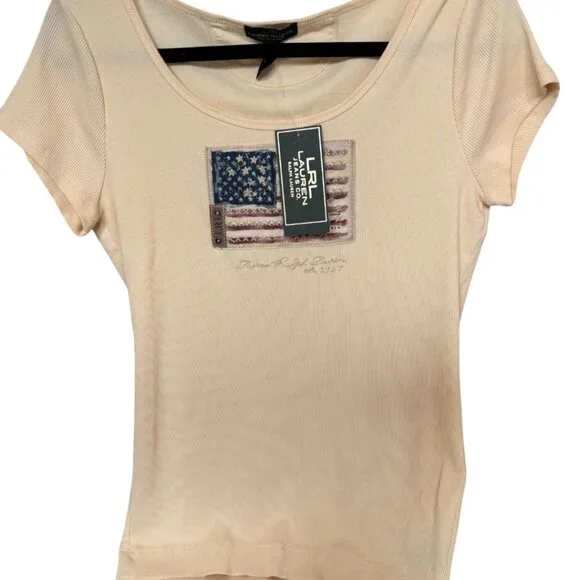 VINTAGE RALPH LAUREN AMERICAN FLAG PATRIOTIC DEADSTOCK BLOUSE TOP MEDIUM NWT - Picture 2 of 4